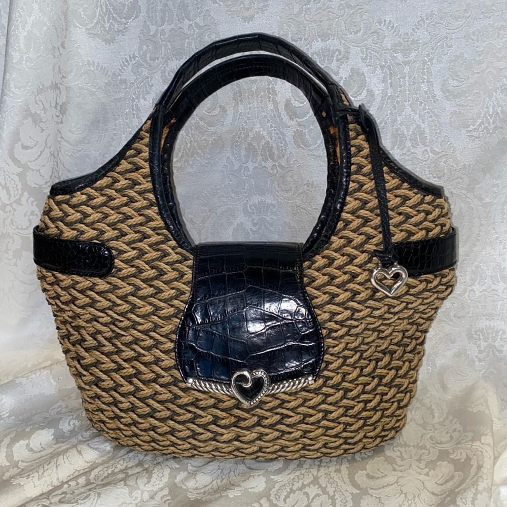 Brighton Jute and black leather shoulder bag purse